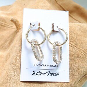 & Other Stories Gold Crystal Oval Dangle Hoop Earrings Chic